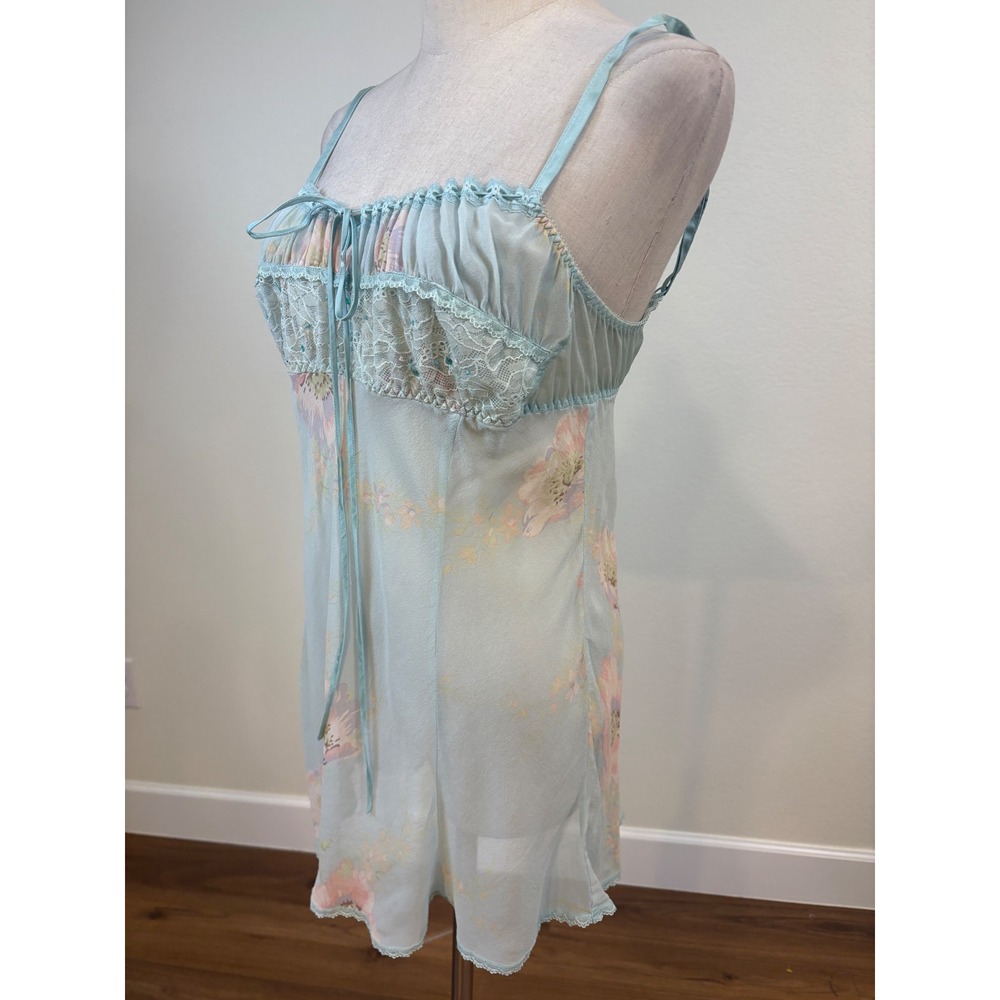 Vtg Victoria's Secret Slip Dress L Blue Silk Milkmaid Beaded Coquette Ethereal - Picture 3 of 8